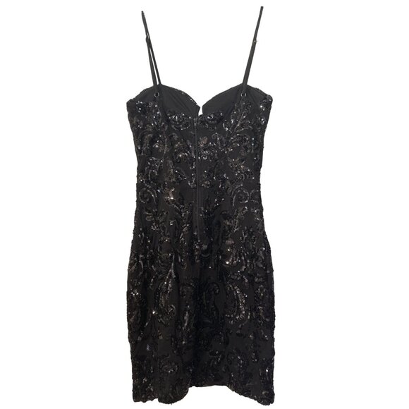 Sequin-Embellished Black Mini Dress With Adjustable Spaghetti Straps & Sweethear - Picture 2 of 5